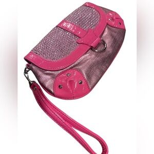 NWT Express clutch/wristlet - bright pink with rhinestones. Y2K style, mod